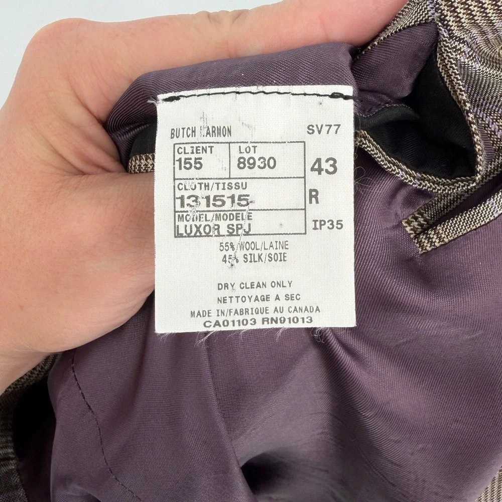 Jack‎ Victor 43R Wool Silk Blazer Brown Glen Plaid Sport Coat Luxury SPJ